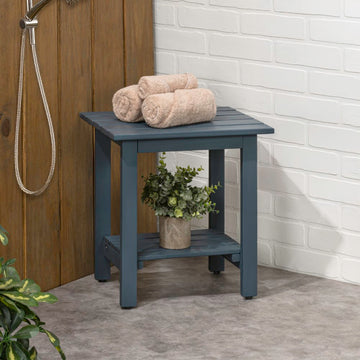 Kellie 16.1" Cottage Classic Slatted Solid Acacia Wood Indoor/Outdoor Shower Bench with Shelf